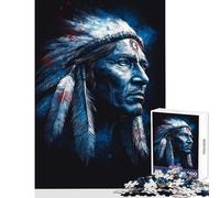 Rompecabezas de 1000 Piezas para Adultos Retrato de Jefe Nativo Americano en Azul decoración del hogar Juguetes Regalos de Amigo Secreto Juego práctico Entrena tu Cerebro y Tus Manos tamaño 50x75cm