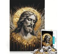 Rompecabezas de 1000 Piezas para Adultos, Retrato de Jesús en Oro, Juegos Familiares, Divertidos y con Humor, Juego de desafío único 50x75cm