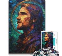Rompecabezas de 1000 Piezas para Adultos, Retrato de Jesús en vitral, Juego Educativo Familiar, Ideas de Regalo educativas, 38x52cm (1000 Piezas)