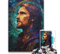 Rompecabezas de 1000 Piezas para Adultos, Retrato de Jesús en vitral, Juego Educativo Familiar, Ideas de Regalo educativas, 50x75cm (1000 Piezas)