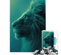 Rompecabezas de 1000 Piezas para Adultos Retrato de león Color Turquesa Diversión en casa Juego práctico de Corte de precisión Apto para Mayores de 14 años 38x26cm