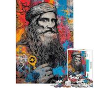 Rompecabezas de 1000 Piezas para Adultos Retrato de Leonardo Da Vinci Juegos Familiares educativos Juguete de desafío Regalos de Amigo Invisible Mejora la Memoria (tamaño 38x26cm)