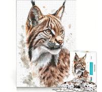 Rompecabezas de 1000 Piezas para Adultos Retrato de Lince en Acuarela Juegos Divertidos Que fomentan el análisis y la lógica Ideal para Decorar el Escritorio 38x52cm