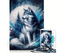 Rompecabezas de 1000 Piezas para Adultos,Retrato de Lobo Azul,decoración de Ajuste Limpio,Actividad Cerebral Divertida,Juego Acogedor,Regalo Festivo de Ocio 38x52cm