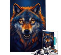 Rompecabezas de 1000 Piezas para Adultos Retrato de Lobo con Pelaje Azul y Naranja Un desafío para la Inteligencia Juguetes adictivos Juegos Divertidos actividadeses Regalos de Amigo Invisible