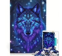 Rompecabezas de 1000 Piezas para Adultos Retrato de Lobo neón en un Bosque Oscuro Juegos Divertidos Que fomentan el análisis y la lógica Ideal para Decorar el Escritorio 38x26cm