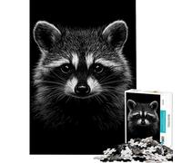 Rompecabezas de 1000 Piezas para Adultos Retrato de Mapache monocromático sobre Fondo Negro Juego de ingenio análisis y lógica difícil y desafiante para Mayores de 14 años 38x26cm