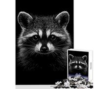 Rompecabezas de 1000 Piezas para Adultos Retrato de Mapache monocromático sobre Fondo Negro Juguete para decoración de Pared Regalos para Mujeres y Hombres Juegos relajantes colección de Artistas