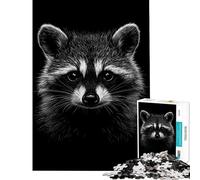 Rompecabezas de 1000 Piezas para Adultos Retrato de Mapache monocromático sobre Fondo Negro Un Reto para completar Pero Divertido y entretenido Ideal para Relajarse a Partir de los 14 años 50x75cm