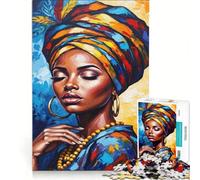 Rompecabezas de 1000 Piezas para Adultos: Retrato de Mujer Africana con Turbante Juego práctico Que Mejora la Memoria Toda la Familia 38x26cm