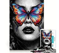 Rompecabezas de 1000 Piezas para Adultos Retrato de Mujer con Ojos de Mariposa,Piezas de Corte Limpio,Juego de Habilidad Mental,Momento de relajación,Divertido,Escena navideña,Arte (50x75cm)