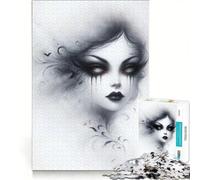 Rompecabezas de 1000 Piezas para Adultos Retrato de Mujer gótica con lágrimas Negras, decoración de Pared, Juego de Carreras de Velocidad, Ideal para Decorar escritorios 50x75cm