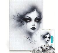 Rompecabezas de 1000 Piezas para Adultos Retrato de Mujer gótica con lágrimas Negras, decoración de Pared, Juego de Carreras de Velocidad, Ideal para Decorar un Escritorio 38x26cm