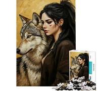 Rompecabezas de 1000 Piezas para Adultos Retrato de Mujer y Lobo Rompecabezas de 1000 Piezas para armar Juguete de Bricolaje Desafío difícil Regalo de cumpleaños (38x26cm)