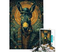 Rompecabezas de 1000 Piezas para Adultos Retrato de un Burro Elegante con Fondo geométrico Un Juego de ingenio Divertido y Original Toda la Familia (tamaño 50x75cm)