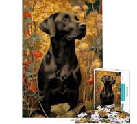 Rompecabezas de 1000 Piezas para Adultos Retrato de un Labrador Negro en un Entorno Floral Rompecabezas para Adultos Juegos relajantes para divertirse en Familia Ideal para cumpleaños y Navidad