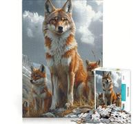 Rompecabezas de 1000 Piezas para Adultos: Retrato de una Familia de Coyotes en un Paisaje de montaña Juegos educativos, Divertidos y con Humor Regalo de cumpleaños 38x26cm