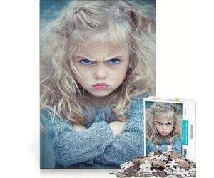 Rompecabezas de 1000 Piezas para Adultos: Retrato de una niña enfadada Juego práctico para Mejorar la Memoria Toda la Familia 50x75cm