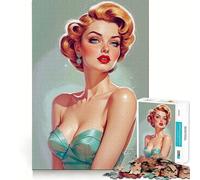 Rompecabezas de 1000 Piezas para Adultos Retrato de una Rubia Pin-up con Vestido de satén Decoración Elegante y Funcional Ideal para ejercitar la Mente,Pasar un rato Agradable y Disfrutar de Momentos