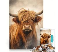 Rompecabezas de 1000 Piezas para Adultos Retrato de Vaca de Las Tierras Altas Juego Imposible interacción Entre Padres e Hijos Lista de Deseos con Papá Noel 50x75cm