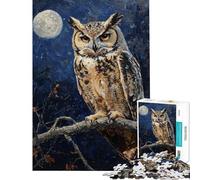 Rompecabezas de 1000 Piezas para Adultos Retrato Nocturno de búho cornudo Juguete Decorativo para Pared Carrera de Velocidad Manual cumpleaños y Navidad (tamaño 50x75cm)