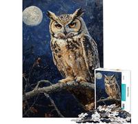 Rompecabezas de 1000 Piezas para Adultos Retrato Nocturno de búho cornudo Juguete Decorativo para Pared Carrera de Velocidad Manual cumpleaños y Navidad (tamaño 38x26cm)