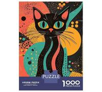 Rompecabezas De 1000 Piezas para Adultos Retro Cat Art Print Vibrant Black Cat Bold Abstract Pop Art Print Rompecabezas para Adultos Juego De Ingenio Patrón De Ensamblaje Oferta como Regalo para Tod