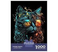 Rompecabezas De 1000 Piezas para Adultos Retro Cat Wearing Glasses Rompecabezas Juegos Familiares Difícil Difícil Cumpleaños Y Navidad 38x26cm/1000pcs