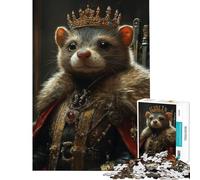 Rompecabezas de 1000 Piezas para Adultos Rey Hurón Animal Rompecabezas Relajante Juego de Pared cumpleaños y Navidad (tamaño 38x52cm)