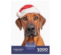 Rompecabezas De 1000 Piezas para Adultos Rhodesian Ridgeback Dog with Santa Hat Portrait Rompecabezas Juguetes Antiestrés Decoración del Hogar Difícil Y Desafiante 38x26cm/1000pcs