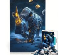 Rompecabezas de 1000 Piezas para Adultos Rinoceronte Brillante bajo Las Estrellas, Juguetes para armar, Mejora la Memoria, cumpleaños y Navidad 38x26cm