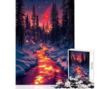 Rompecabezas de 1000 Piezas para Adultos Río de Fuego en un Bosque Invernal Juegos educativos Desafío difícil Juguete Decorativo para Pared Ideal para cumpleaños y Navidad (38x52cm)