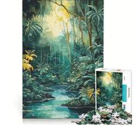 Rompecabezas de 1000 Piezas para Adultos Río de la Selva Tropical Juegos Divertidos interacción Entre Padres e Hijos con póster y Hoja de Preguntas a Juego 38x26cm