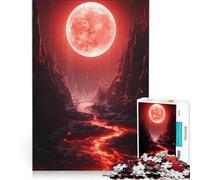 Rompecabezas de 1000 Piezas para Adultos Río de Lava bajo la Luna de Sangre Juguetes para armar, para Mejorar la Memoria cumpleaños y Navidad 38x52cm