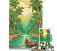 Rompecabezas de 1000 Piezas para Adultos Río Tropical con Barco y Palmeras Juegos Divertidos para la interacción Entre Padres e Hijos Regalo Ideal para quienes Buscan un desafío 38x52cm