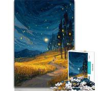 Rompecabezas de 1000 Piezas para Adultos Road Under The Night Sky, Juego Familiar antiestrés, desafío difícil, colección de Artistas, Bellas Artes (50x75cm)