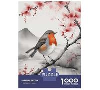 Rompecabezas De 1000 Piezas para Adultos Robin on Branch with Cherry Blossoms Rompecabezas para Adultos Juegos De Relajación Desafío Difícil Ayuda A Ejercitar El Cerebro 52x38cm/1000pcs