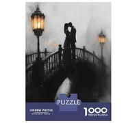 Rompecabezas De 1000 Piezas para Adultos Romantic Bridge Kiss in Charcoal and Lantern Glow Rompecabezas para Adultos Juegos De Relajación Desafío Difícil Ayuda A Ejercitar El Cerebro 52x38cm/1000pcs