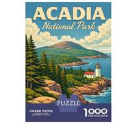 Rompecabezas De 1000 Piezas para Adultos Rompecabezas Acadia National Park Vintage Travel Poster Maine Coastal Lighthouse & Cadillac Mountain Art Rompecabezas para Adultos Juguetes Antiestrés Mejora