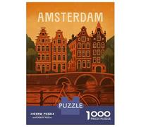 Rompecabezas De 1000 Piezas Para Adultos Rompecabezas Amsterdam Travel Poster - Canals, Bikes & Tulips Rompecabezas Para Adultos Juego De Ingenio Decoración Del Hogar Juego Desafiante Regalos 70x50cm/