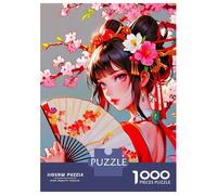 Rompecabezas De 1000 Piezas para Adultos Rompecabezas Anime Girl with Fan and Flowers Rompecabezas para Adultos Juego De Ingenio Decoración del Hogar Juego Desafiante Regalos 38x26cm/1000pcs