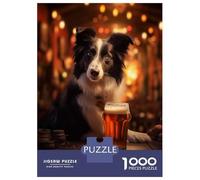 Rompecabezas De 1000 Piezas para Adultos Rompecabezas Border Collie Pint of Beer Rompecabezas para Adultos Juego Familiar Alivia El Estrés Juego Desafiante Regalos 70x50cm/1000pcs
