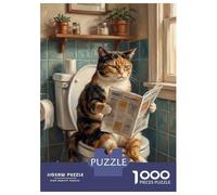 Rompecabezas De 1000 Piezas Para Adultos Rompecabezas Calico Cat Reading Newspaper on Toilet Rompecabezas Para Adultos Juguetes Antiestrés Mejora La Memoria Diversión En Casa Actividades, 52x38cm/1000