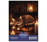 Rompecabezas De 1000 Piezas para Adultos Rompecabezas Calm Cat in A Bookish Glow Rompecabezas Juegos Relajantes Alivia El Estrés Actividades Divertidas En Casa 52x38cm/1000pcs