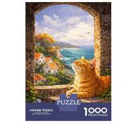 Rompecabezas De 1000 Piezas para Adultos Rompecabezas Cat Enjoying A Scenic View Rompecabezas para Adultos Juguetes Antiestrés Mejora La Memoria Diversión En Casa Actividades, 70x50cm/1000pcs