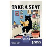 Rompecabezas De 1000 Piezas para Adultos Rompecabezas Cat Reading on Toilet Art Rompecabezas Juegos Relajantes Ensamblaje De Patrones Diversión En Casa Actividades, 70x50cm/1000pcs
