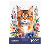 Rompecabezas De 1000 Piezas para Adultos Rompecabezas Cat Watercolor Flowers Rompecabezas para Adultos Juguetes Antiestrés Mejora La Memoria Diversión En Casa Actividades, 70x50cm/1000pcs