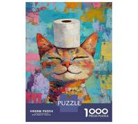 Rompecabezas De 1000 Piezas para Adultos Rompecabezas Cat with Toilet Paper Hat -6 Rompecabezas para Adultos Juegos Divertidos Desafío Difícil Cumpleaños 70x50cm/1000pcs