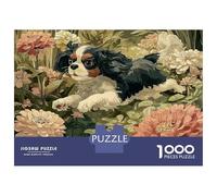 Rompecabezas De 1000 Piezas para Adultos Rompecabezas Cavalier King Charles Spaniel in Flowers Rompecabezas para Adultos Juego De Ingenio Decoración del Hogar Juego Desafiante Regalos 70x50cm/1000pcs