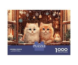 Rompecabezas De 1000 Piezas para Adultos Rompecabezas Christmas Cats Window Scene Rompecabezas para Adultos Juegos Divertidos Arte De Pared Diversión En Casa Actividades, 38x26cm/1000pcs